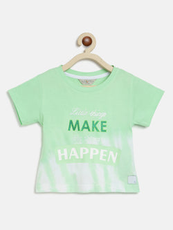 Girls Green Cotton Embroidery T-shirt