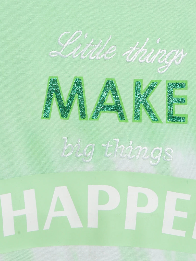 Girls Green Cotton Embroidery T-shirt