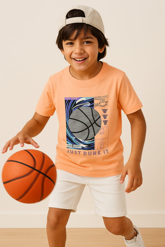 Boys Light Pink Cotton Printed T shirt