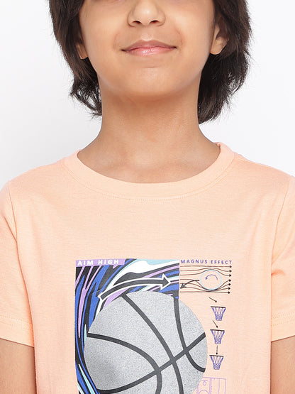 Boys Light Pink Cotton Printed T shirt