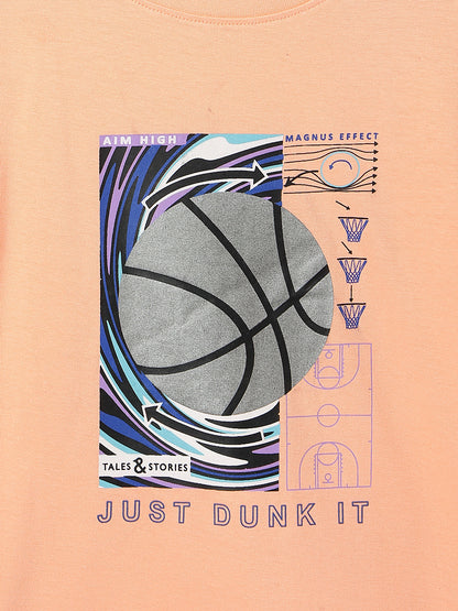 Boys Light Pink Cotton Printed T shirt