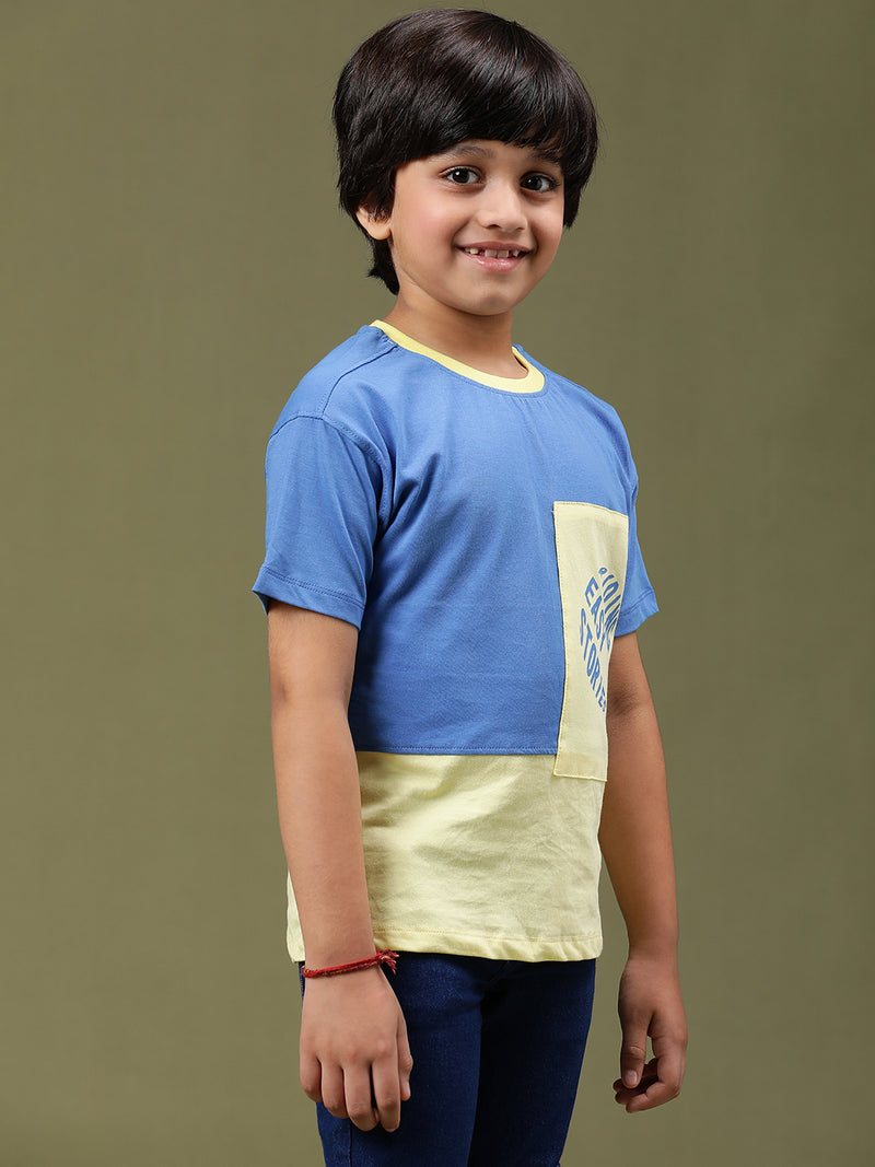 Boys Yellow & Blue 100% Cotton Regular Printed T-shirt