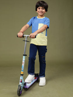 Boys Yellow & Blue 100% Cotton Regular Printed T-shirt