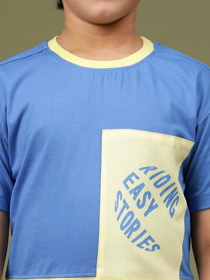 Boys Yellow & Blue 100% Cotton Regular Printed T-shirt