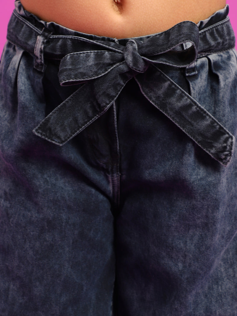 Girls Black Denim Plazzo