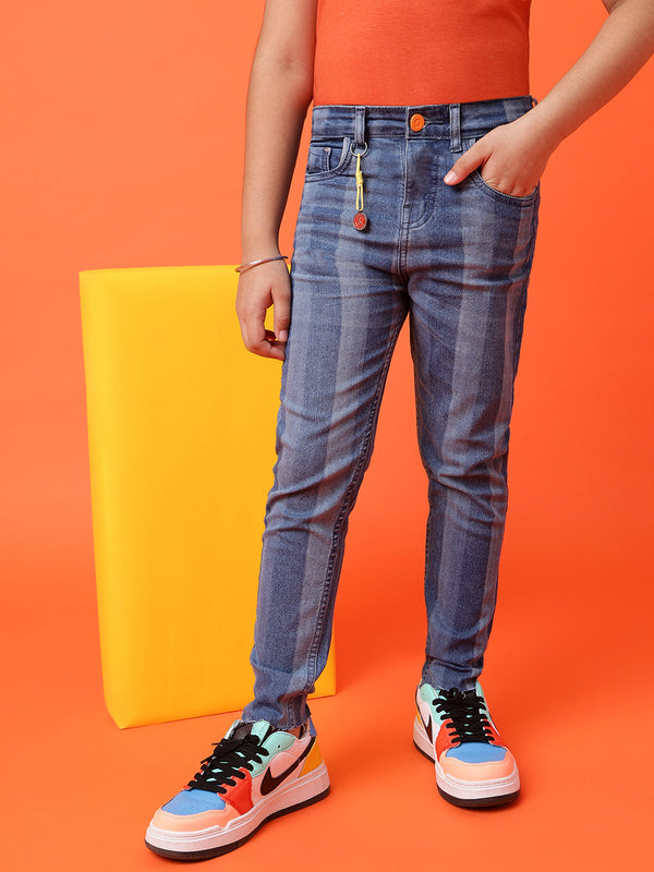 Boys Whiskered Slim Fit Denim Jeans