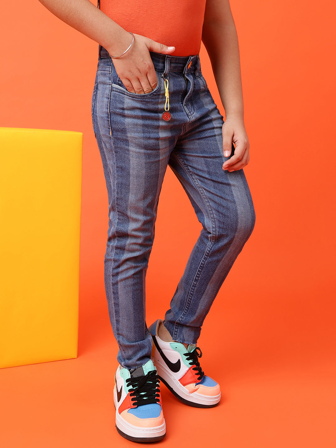 Boys Whiskered Slim Fit Denim Jeans