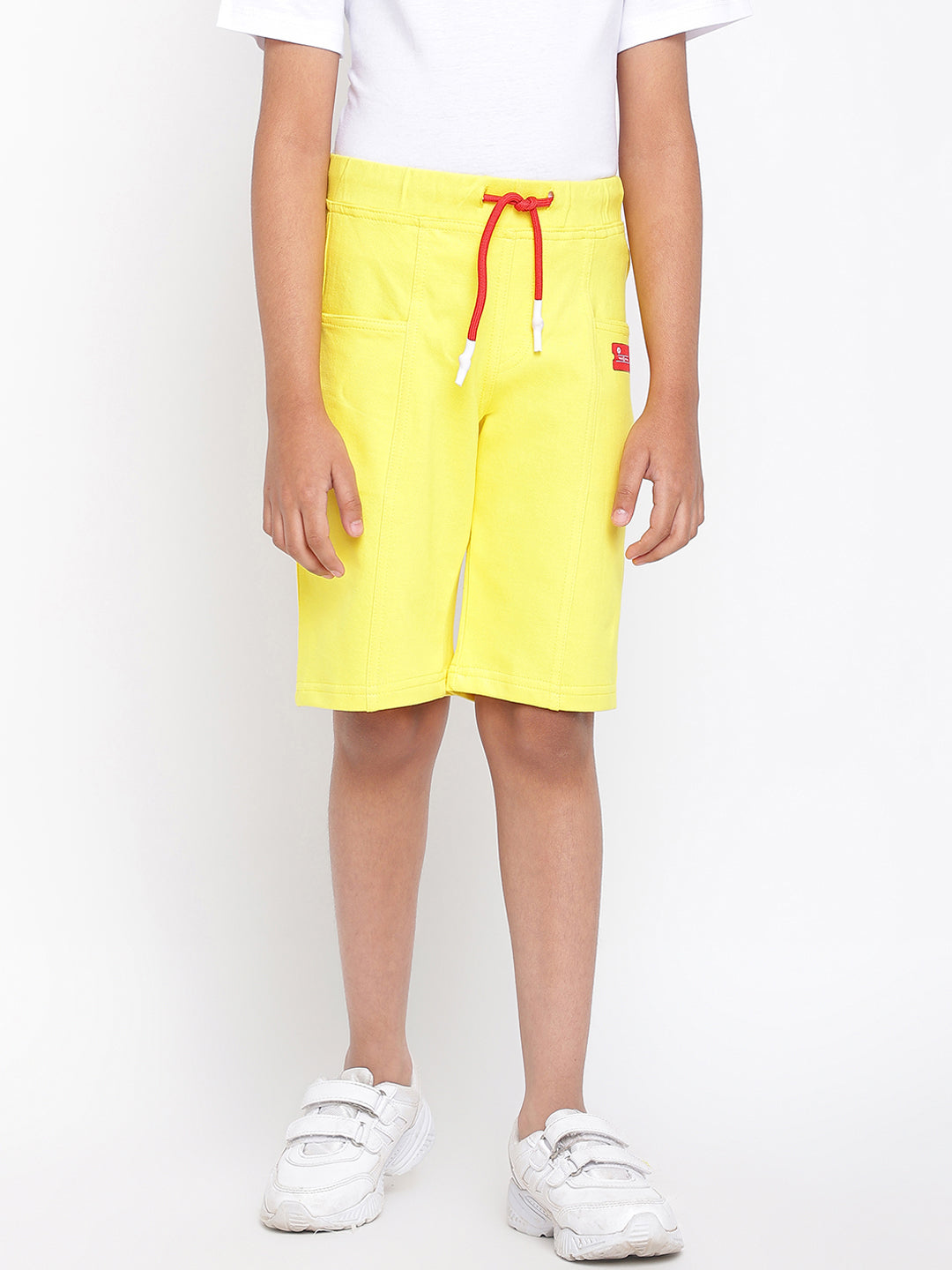 Boys Yellow Cotton Solid Bermuda Short