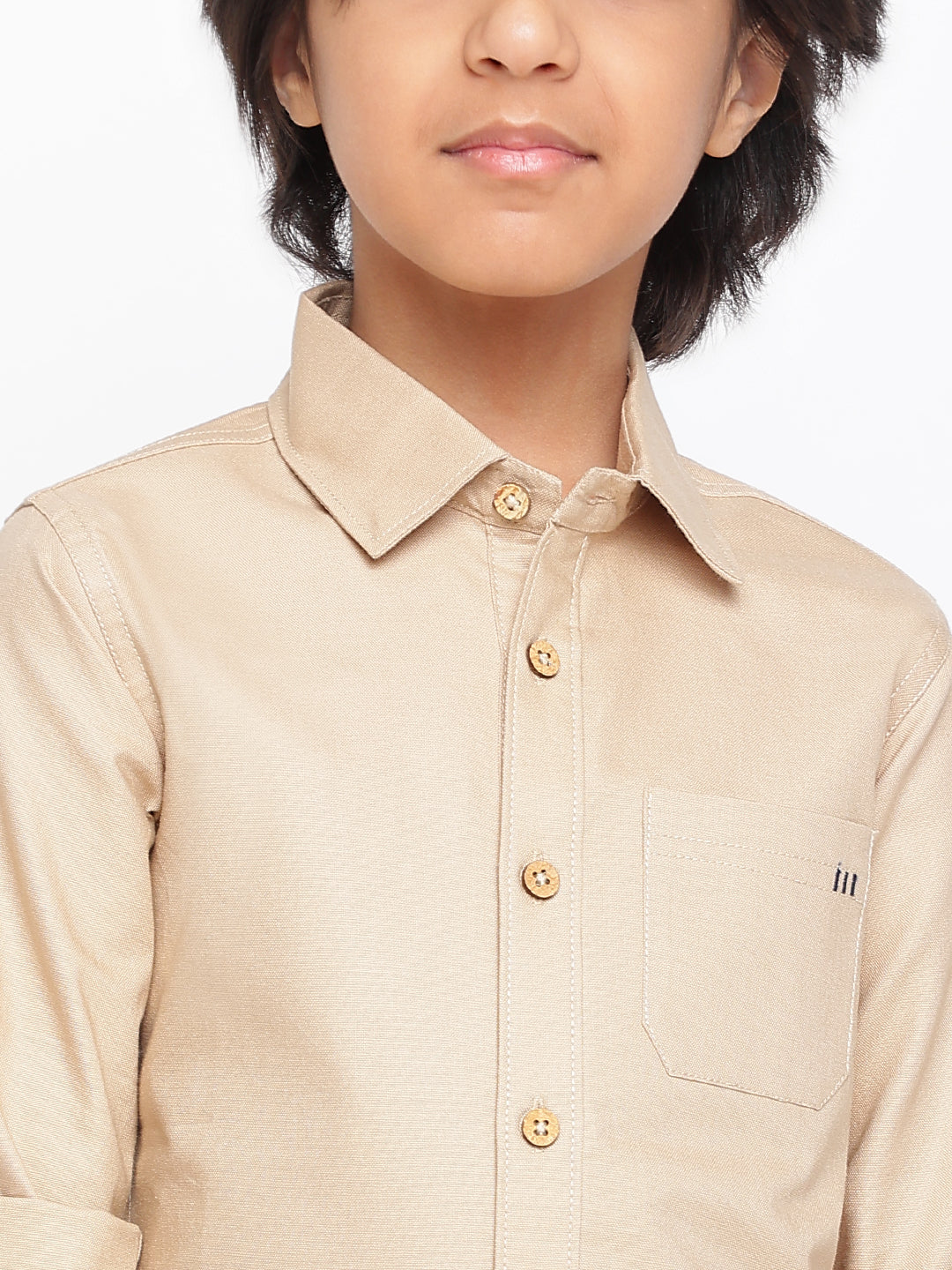 Boys Beige Cotton Solid Full Sleeves Regular Fit Shirt