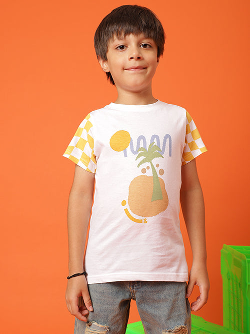 Boys White Cotton Printed T-shirt