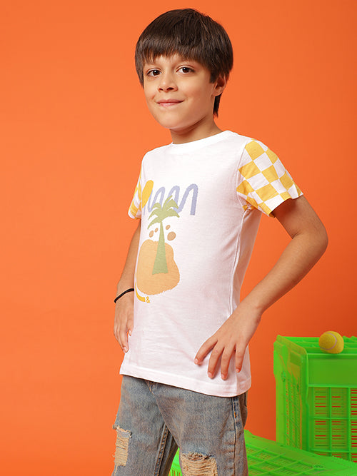 Boys White Cotton Printed T-shirt