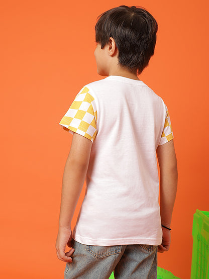 Boys White Cotton Printed T-shirt