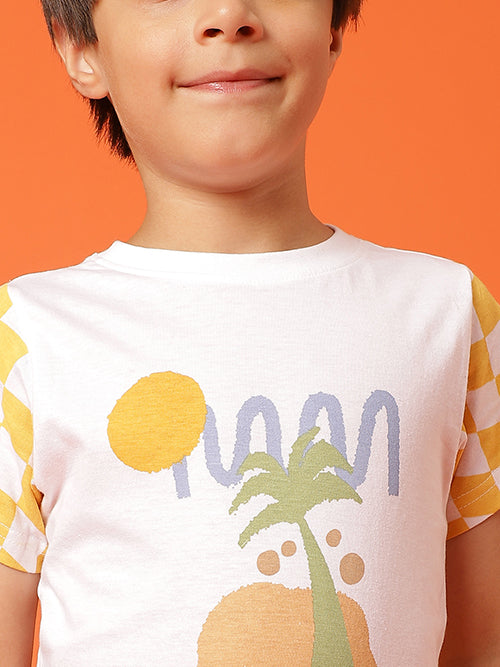 Boys White Cotton Printed T-shirt