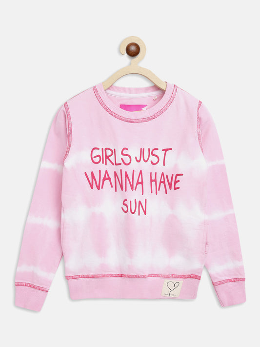 Girls Pink Printed Sweatshirt