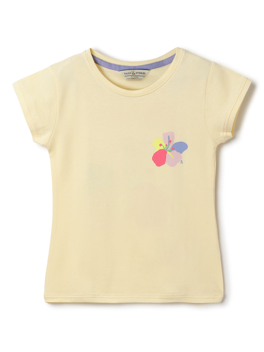 Girls Off White Lycra Printed Slim Fit T-shirt