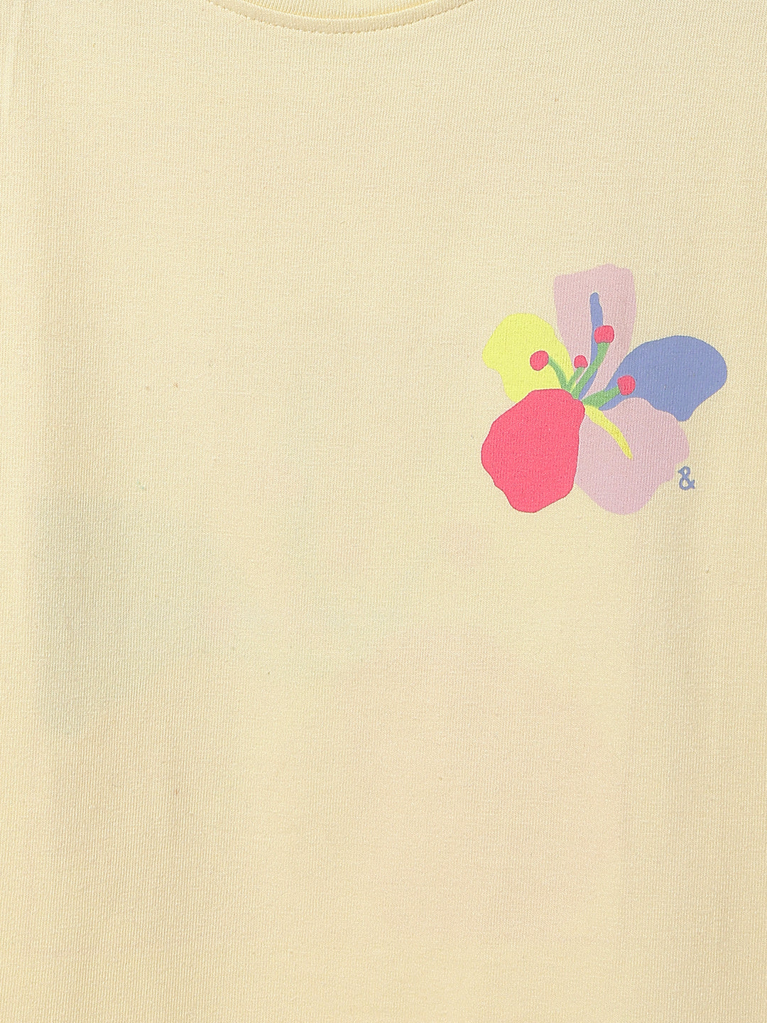 Girls Off White Lycra Printed Slim Fit T-shirt