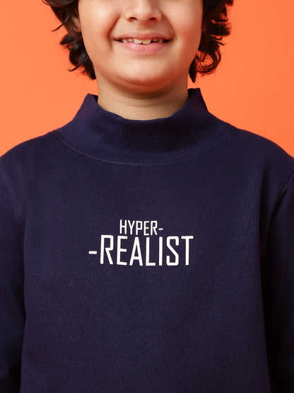 Boys Navy Blue Poly Cotton Printed Sweatshirt