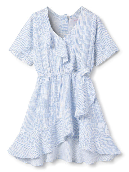 Girls Blue Overall Print Dress