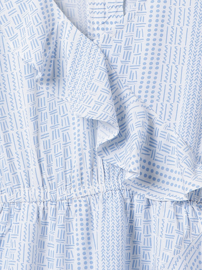 Girls Blue Overall Print Dress