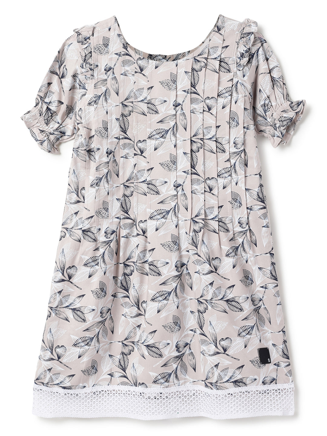 Girls Beige Floral Printed Dress