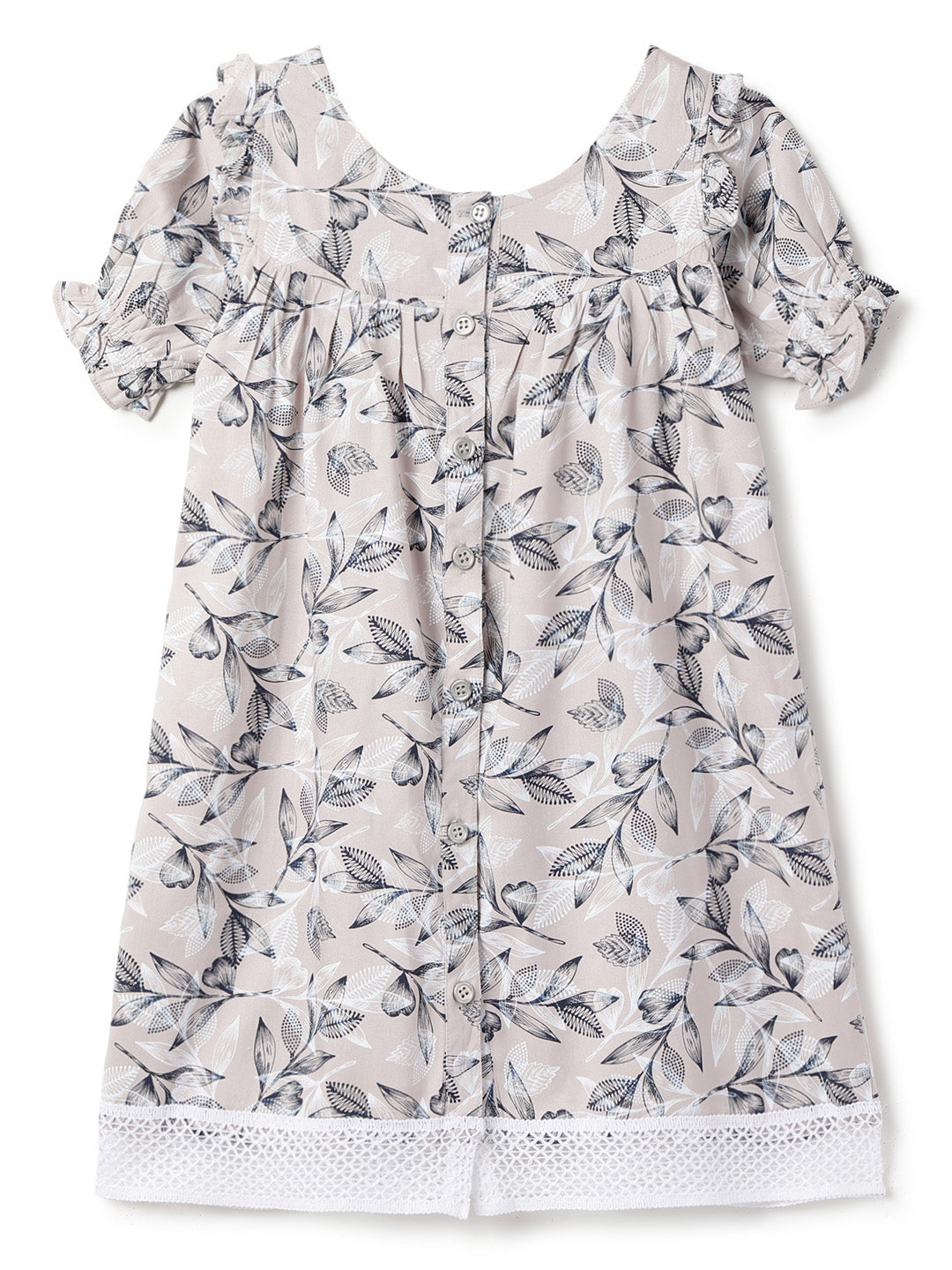 Girls Beige Floral Printed Dress