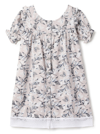 Girls Beige Floral Printed Dress