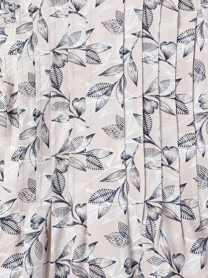 Girls Beige Floral Printed Dress