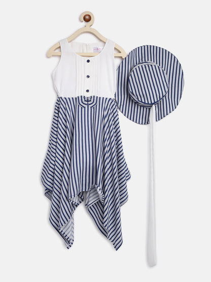 Girls Striped Casual Dress With Hat