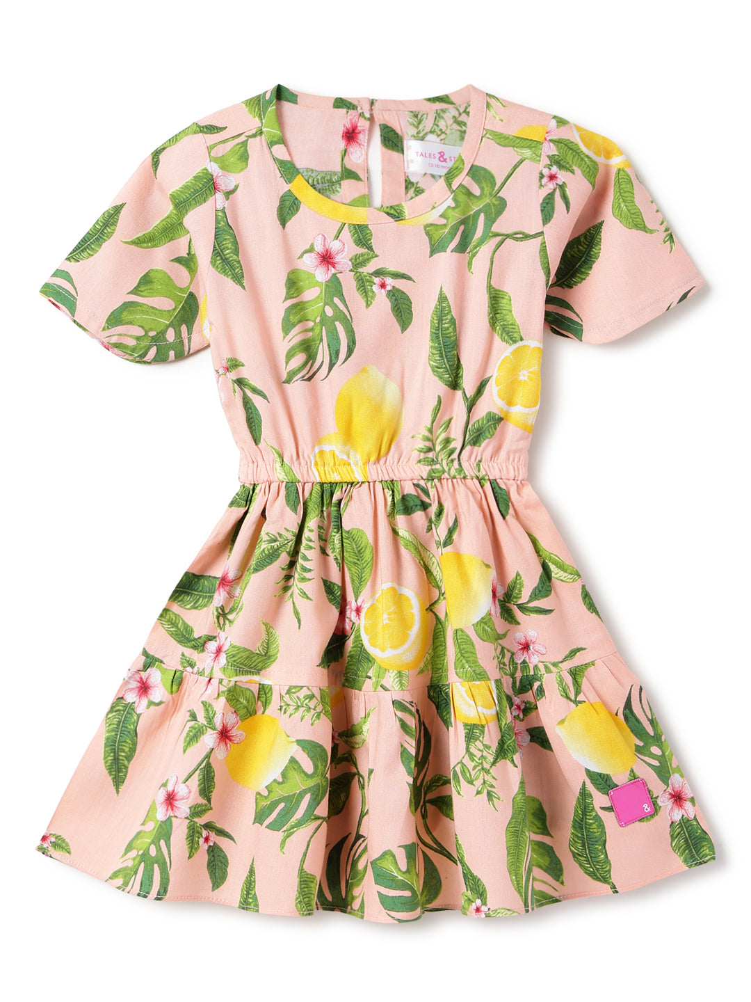 Girls Peach Leaf Printed Dress