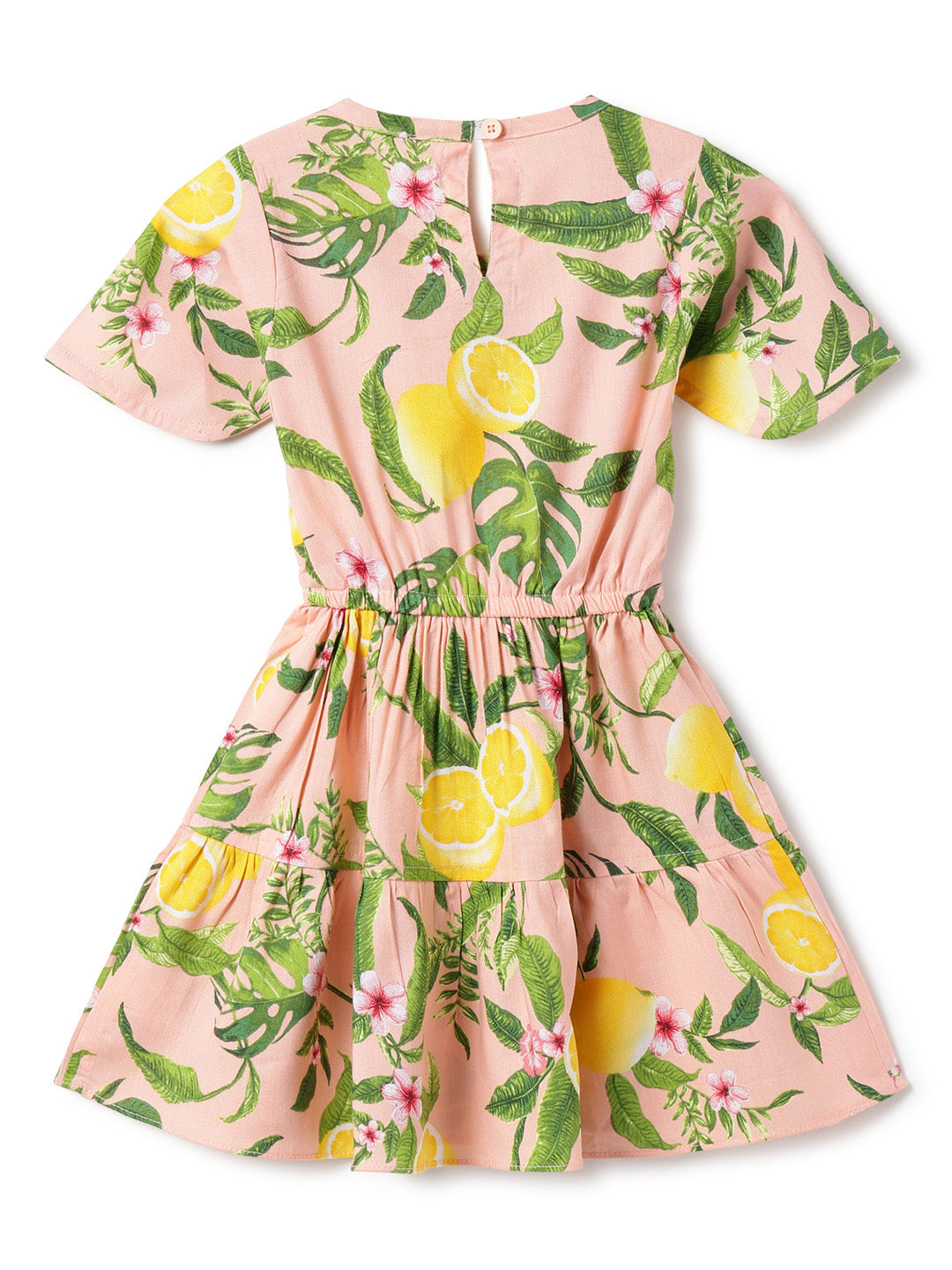 Girls Peach Leaf Printed Dress