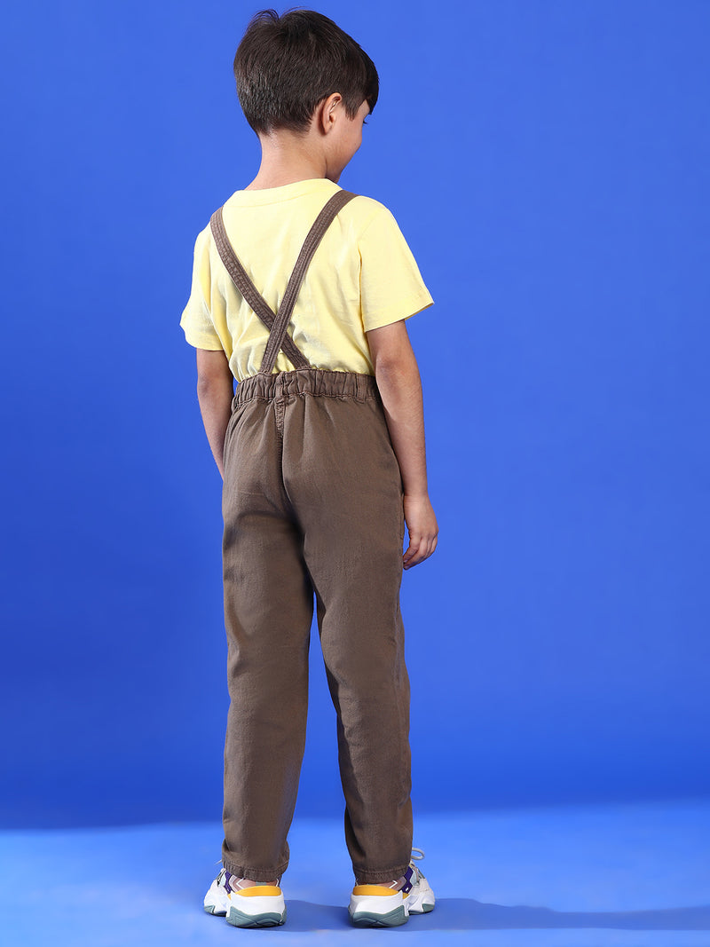 Boys Brown Regular Fit 100% Cotton Solid Dungaree