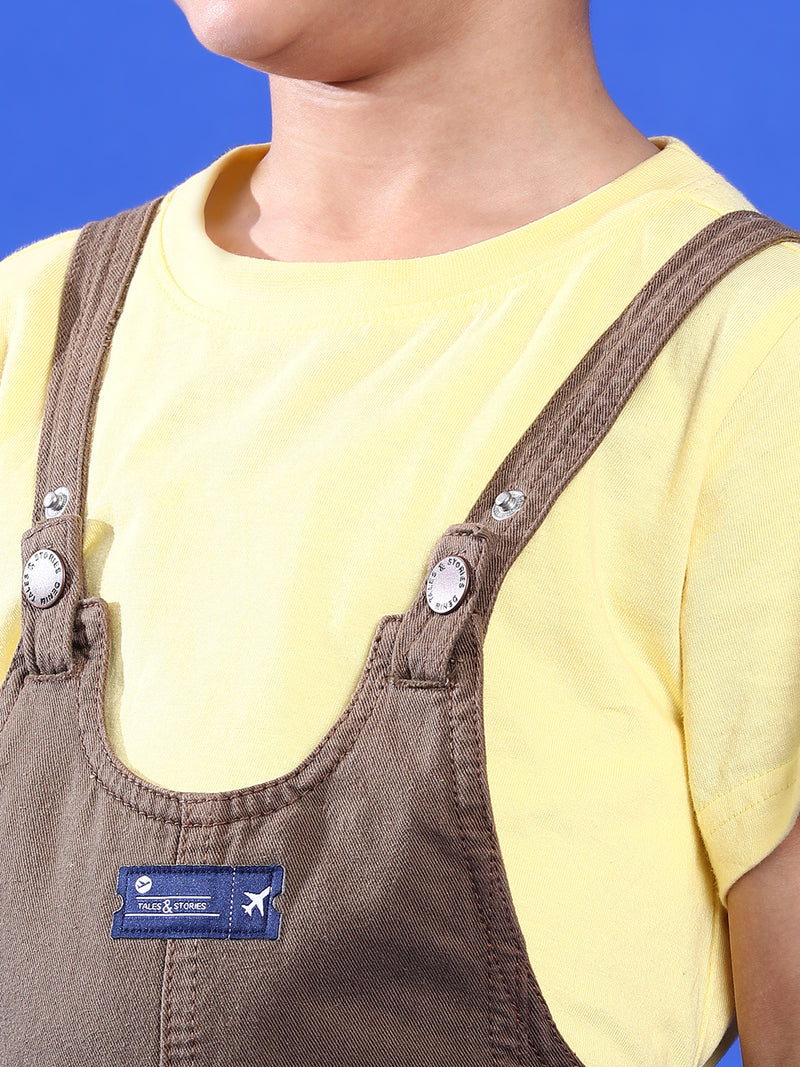 Boys Brown Regular Fit 100% Cotton Solid Dungaree