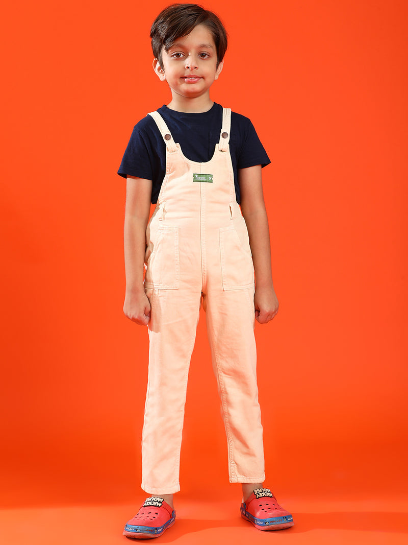 Boys Blue Regular Fit 100% Cotton Solid Dungaree