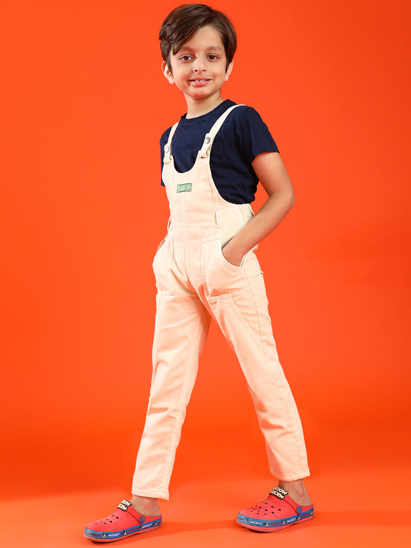 Boys Blue Regular Fit 100% Cotton Solid Dungaree