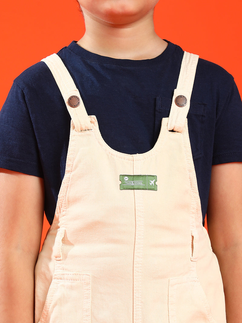 Boys Blue Regular Fit 100% Cotton Solid Dungaree