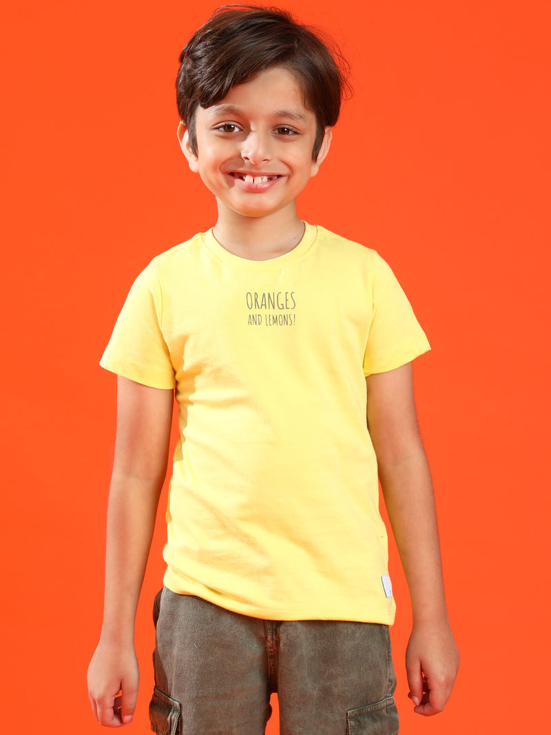 Boys Yellow 100% Cotton Embossed T-shirt