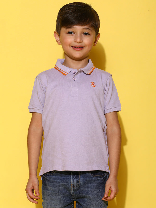 Boys Purple Half Sleeves 100% Cotton Solid T-shirt