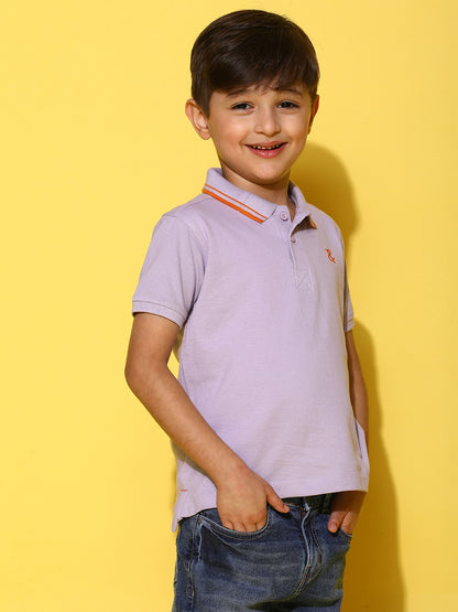 Boys Purple Half Sleeves 100% Cotton Solid T-shirt