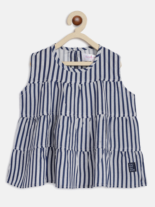 Girls Blue Stripe Rayon Top