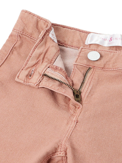 Girls Peach Lycra Slim Fit Trouser