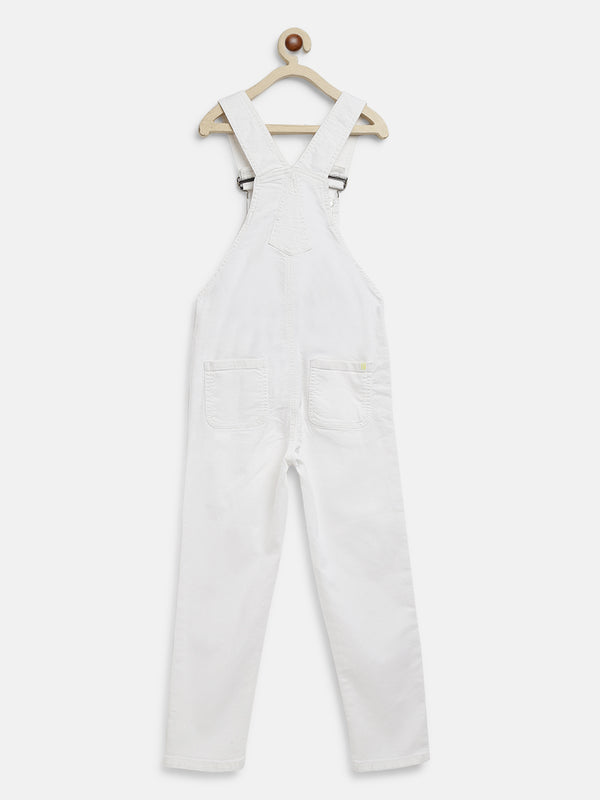 Boys Ultra White Regular Fit Lycra Solid Dungaree