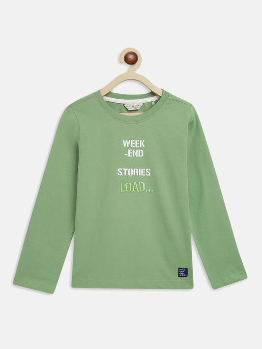 Boys Green Printed T-Shirt