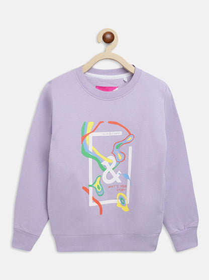 Girls Lilac Printed Sweatshirt
