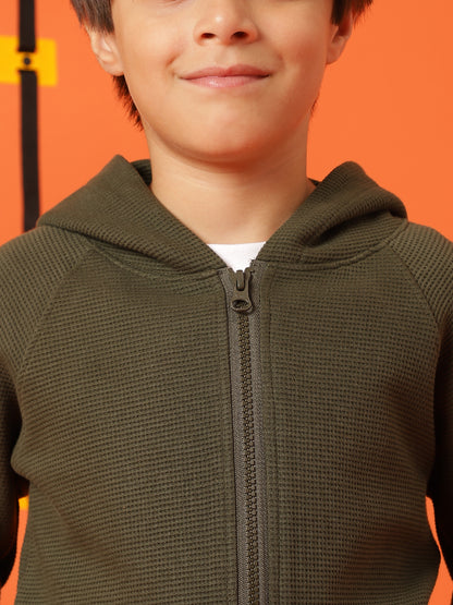 Boys Olive Lycra Solid Sweatshirt