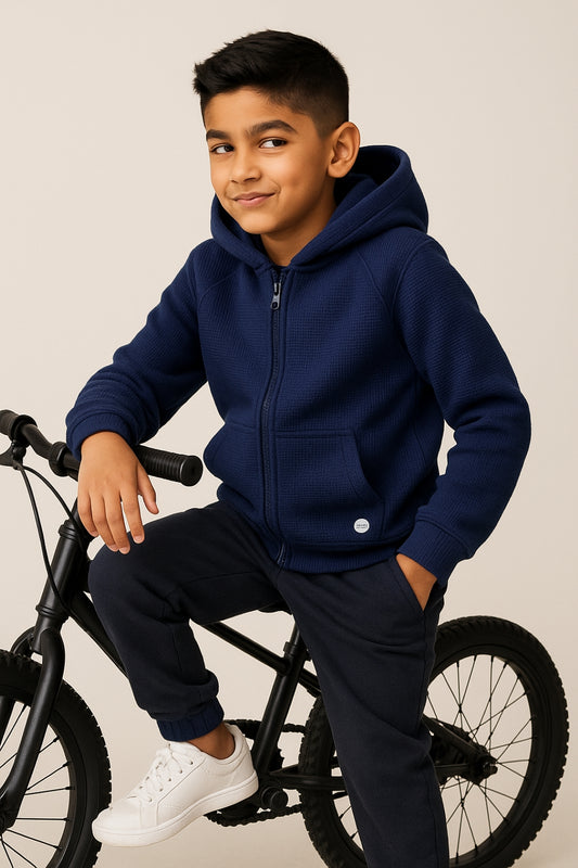 Boys Royal Blue Lycra Solid Sweatshirt
