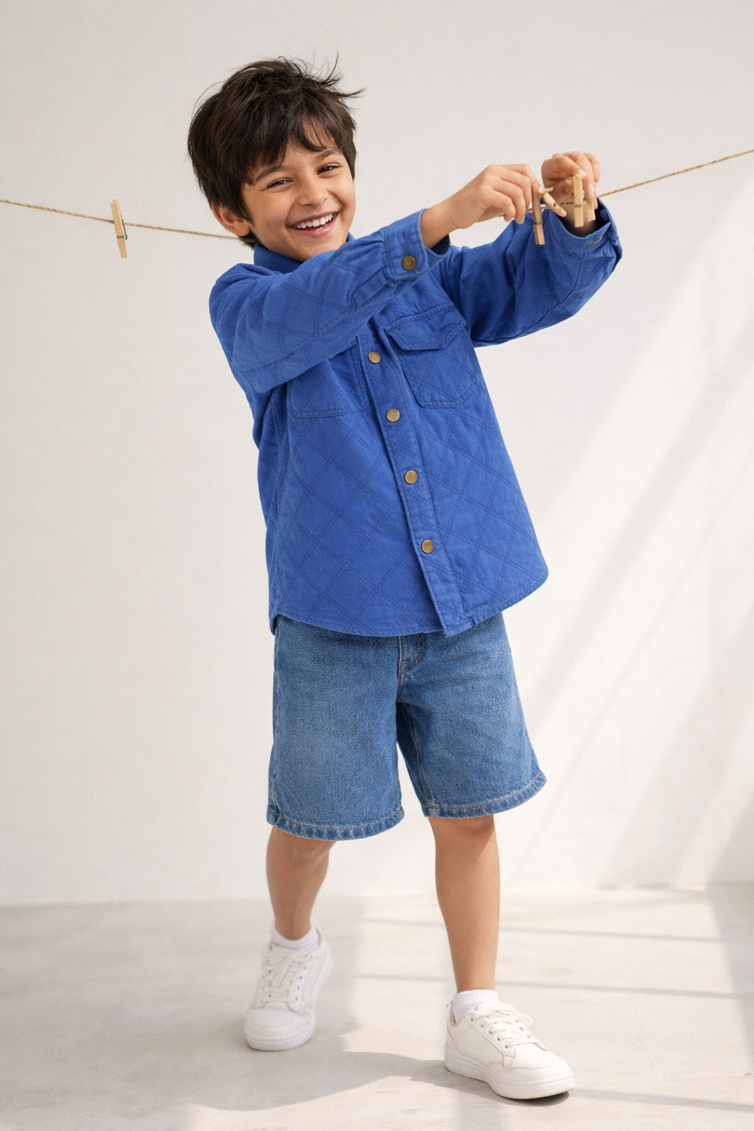 Boy Dark Blue Cotton Embroidery Shacket