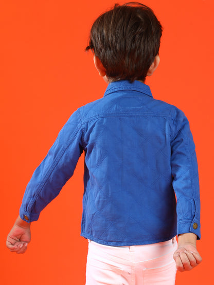Boy Dark Blue Cotton Embroidery Shacket