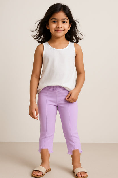 Girls Purple Slim Fit Lycra Solid Jegging