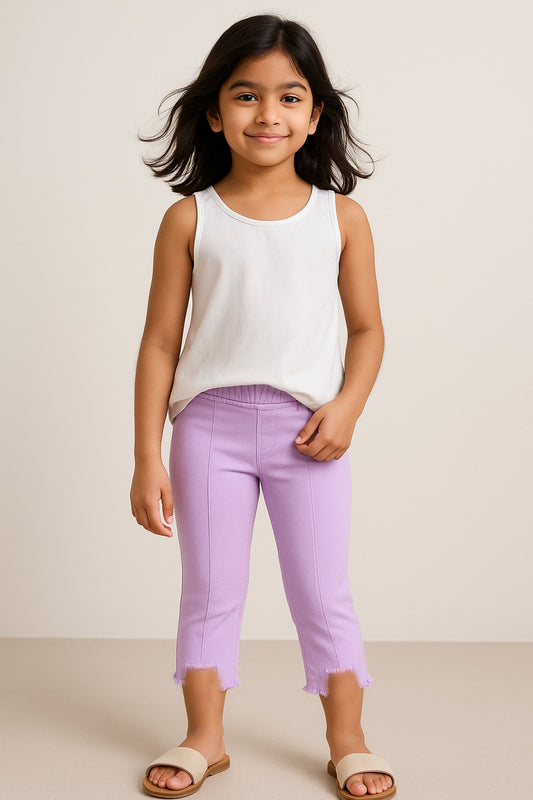 Girls Purple Slim Fit Lycra Solid Jegging