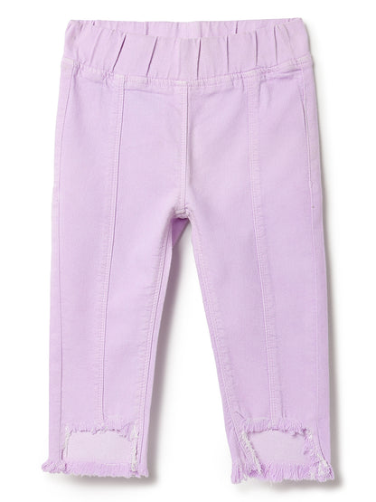 Girls Purple Slim Fit Lycra Solid Jegging